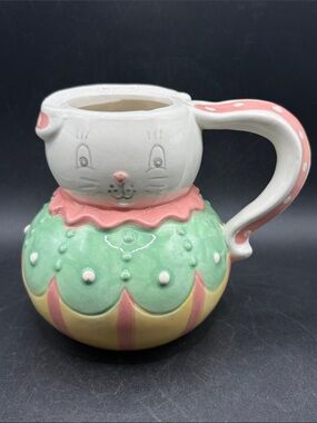 Johanna Parker Transpac Easter Bunny Rabbit Ceramic Mug Cup Folk Art Style Decor